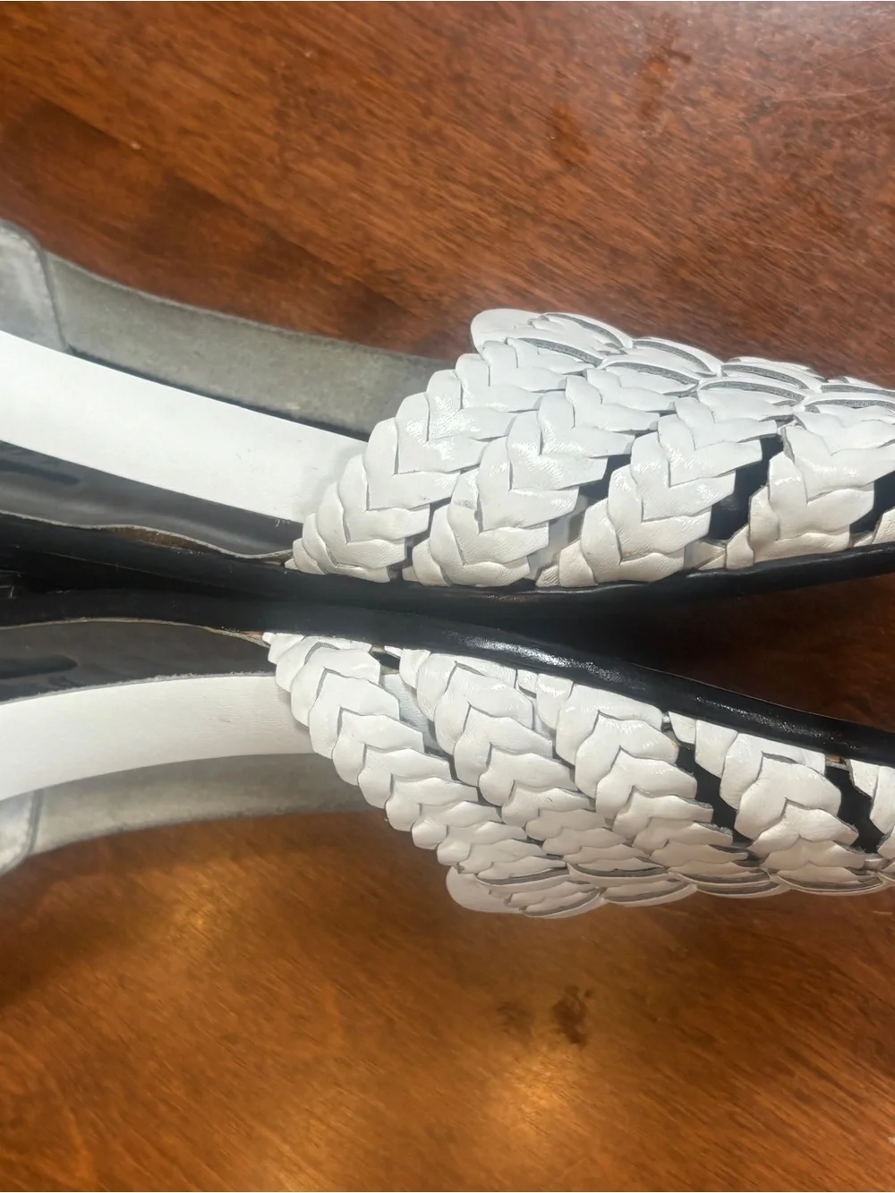 White Woven Pointed Leather Flats by